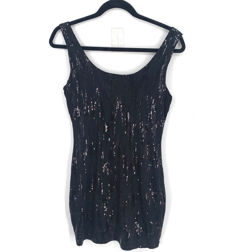 Soprano Black Sequin Sleeveless Scoop Neck Mini Dress Medium - Picture 3 of 7